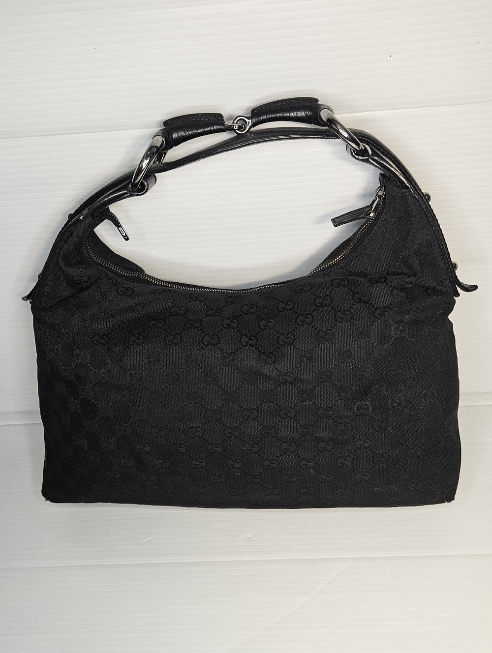 Authentic Gucci Black GG Canvas Horsebit Hobo Shoulder Bag Medium - Picture 4 of 16